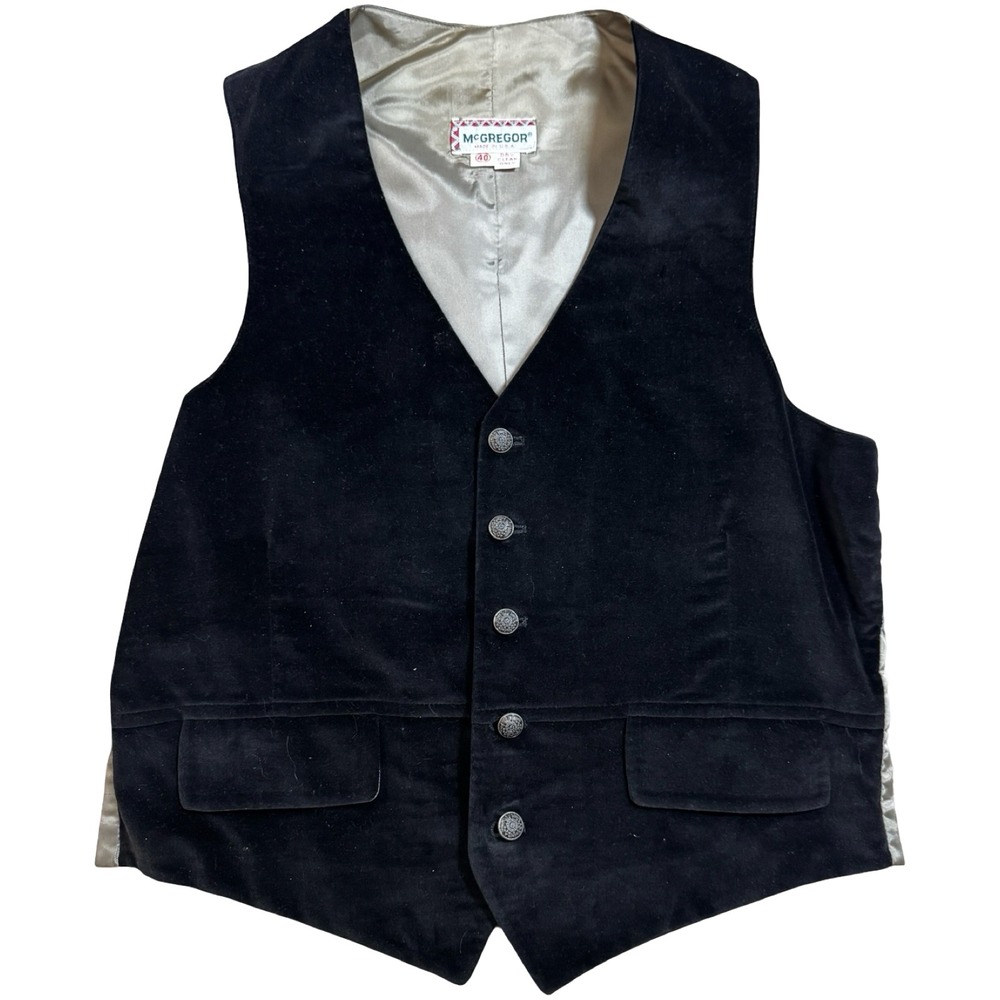 Vintage 60s‎ McGregor Velvet Vest Black Button Front Size 40 Mens USA